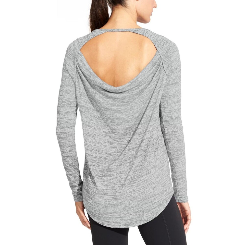 ATHLETA 457201 Gray Pose Cutout Long Sleeve Tee Open Back Top Sporty SIZE XS